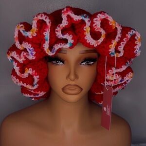 Red and Pink Crochet Wig